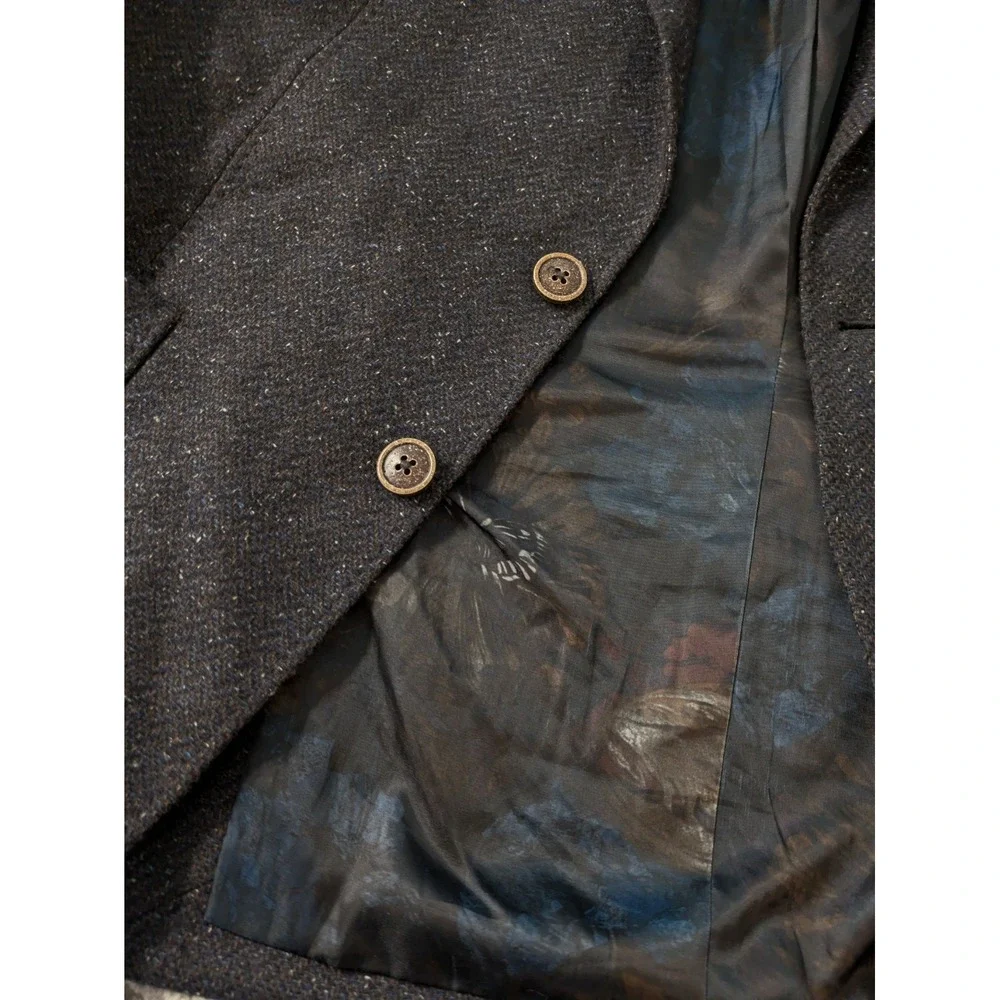 Joseph Abboud Joe Wool Flecked Tweed Herringbone Blazer 42S Elbow Patch Slim Fit